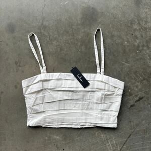 Lulus Daytime Perfection Women's XL White Cotton Pleated Cropped Sleeveless Top